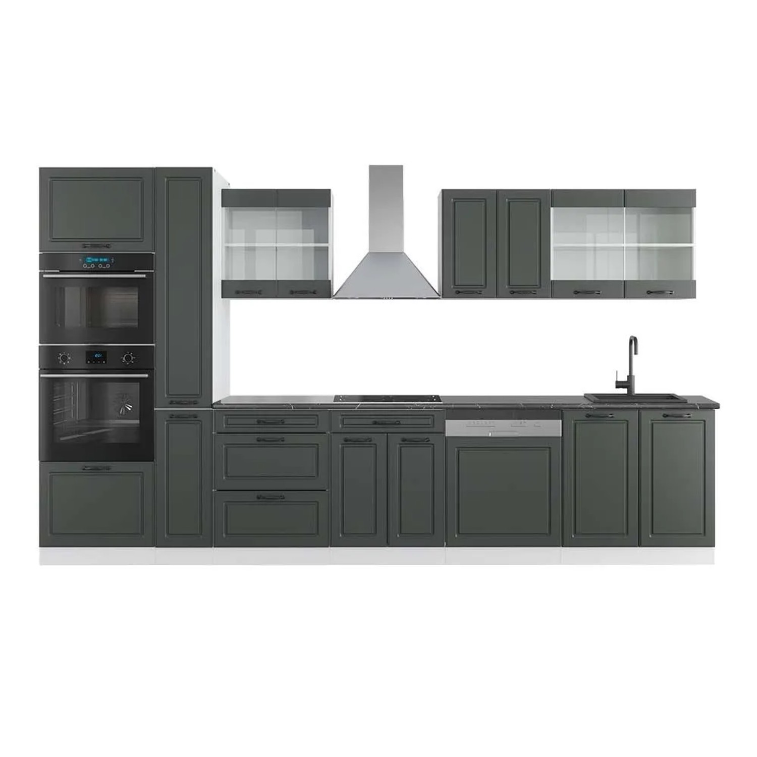 Vicco R-Line Küchenzeile Anthrazit Landhaus Weiß 350 cm mit HochschrankAP Anthrazit ohne E-Geräte
