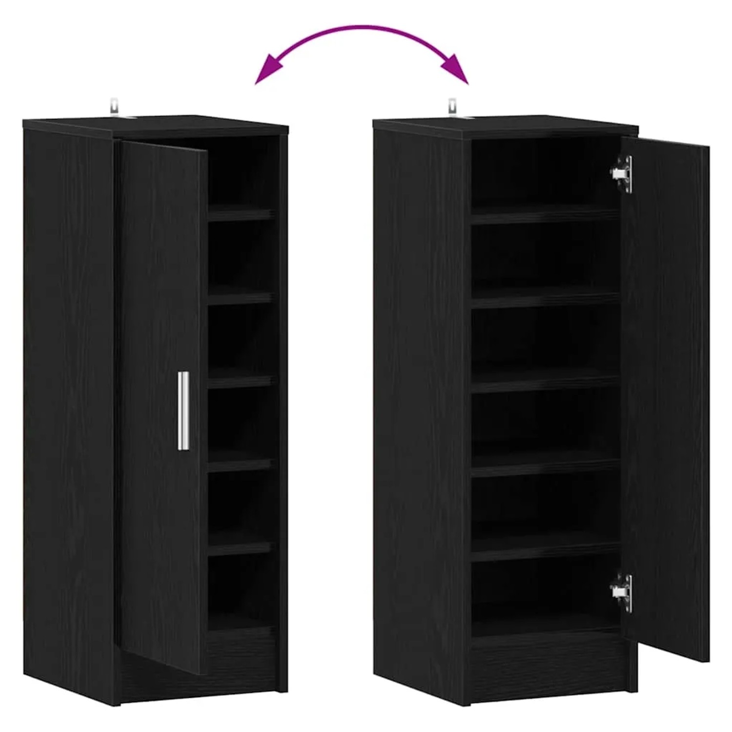 vidaXL Schuhschrank, schwarze Eiche, mit Tür und Regalfächern.