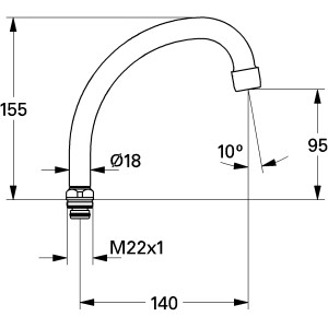 Technische Zeichnung: Grohe Rohrauslauf mit Ausladung 140 mm, Maße und Details für Zubehör für Armaturen.