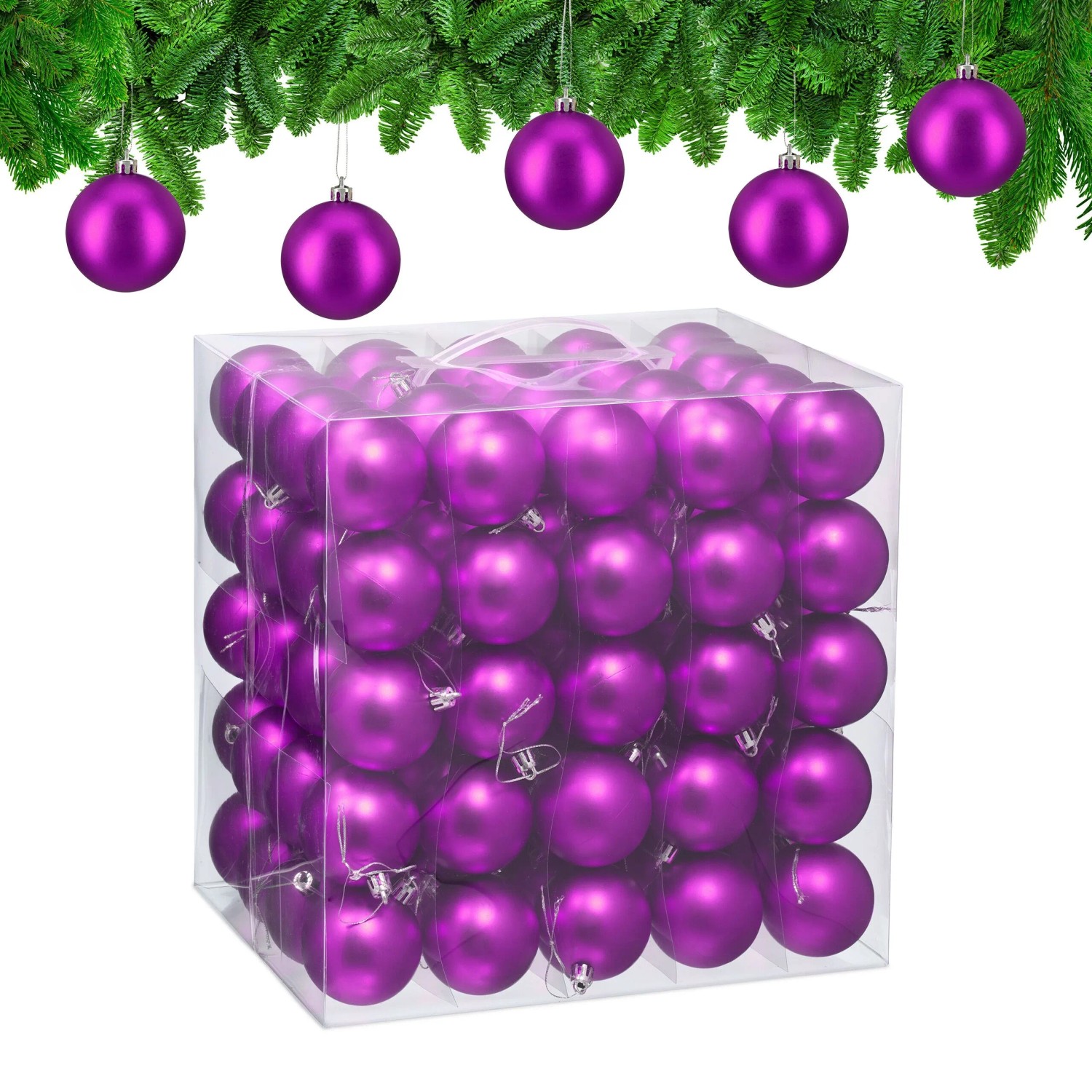 Relaxdays Weihnachtskugeln 100er Set Polystyrol Pink Matt 7 cm x 6 cm 7 g