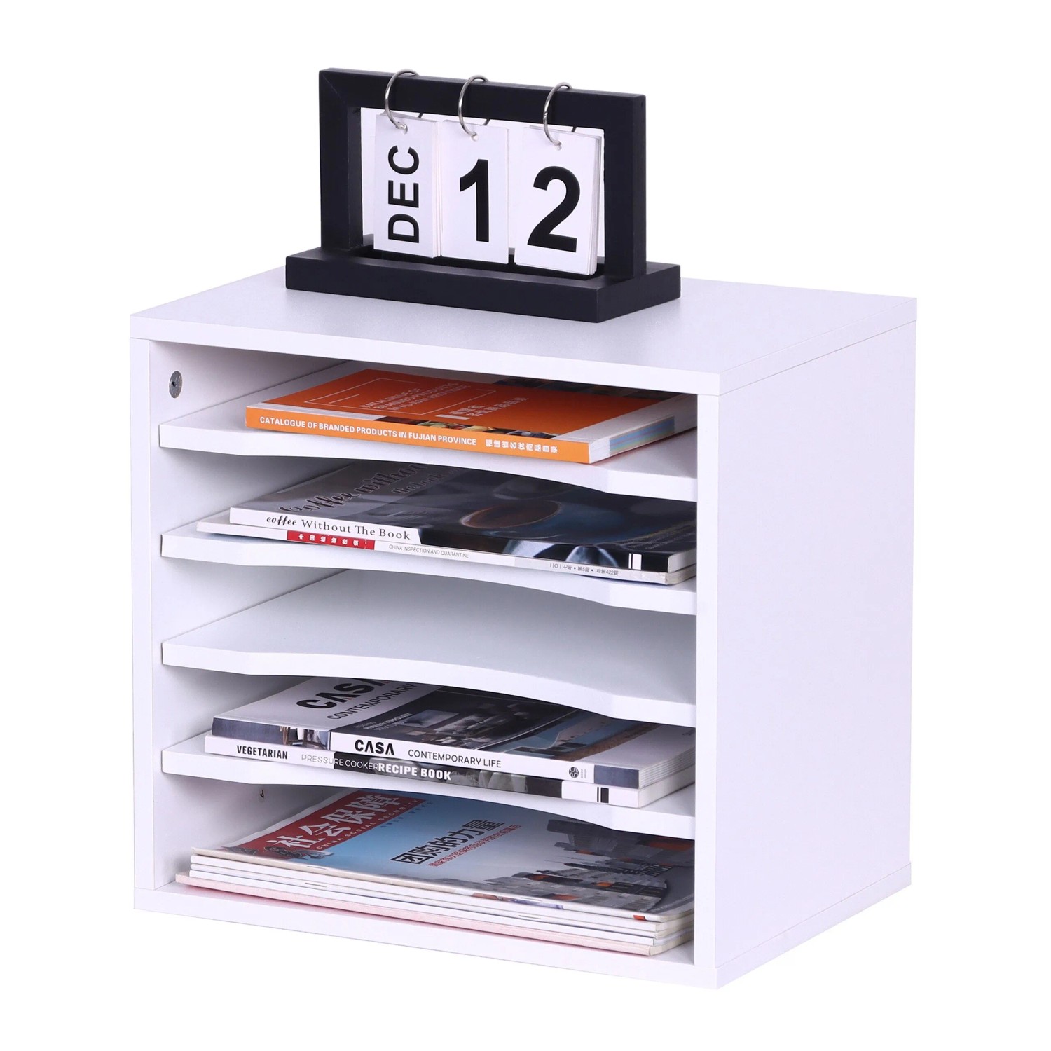Relaxdays Dokumentenablage PB Weiß 5 Fächer 33 cm x 35,5 cm x 25 cm 5,6 kg