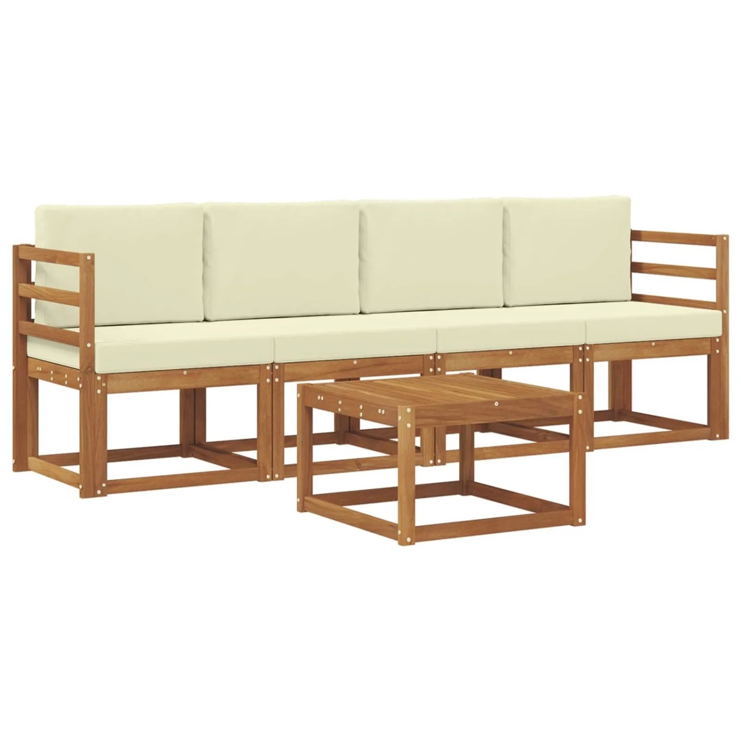 vidaXL Outdoor-Sofagarnitur 5 Stk Natur und Creme Massivholz Akazie 3365958