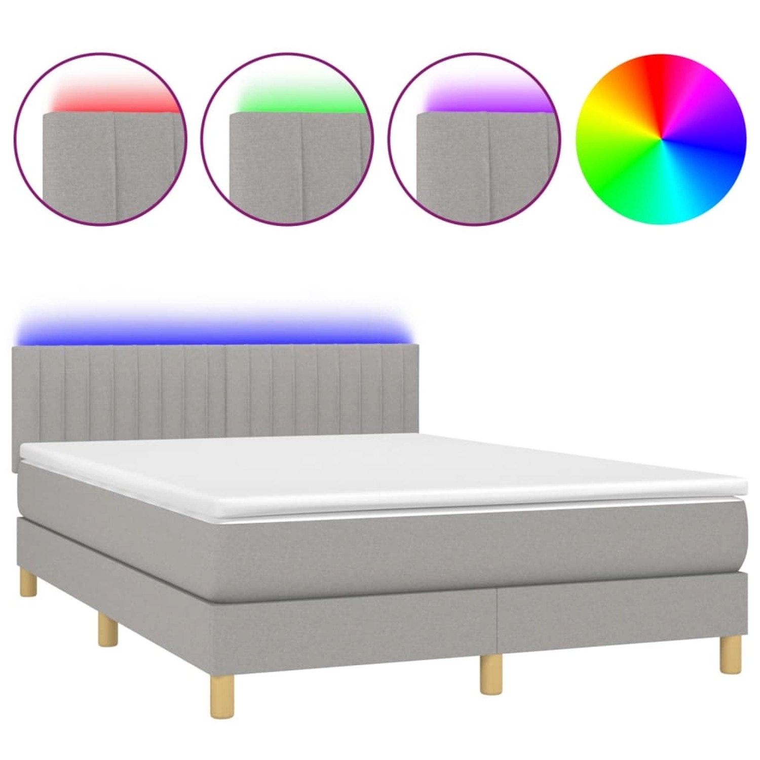 vidaXL Boxspringbett mit Matratze & LED Hellgrau 140x190 cm Stoff 3133869 günstig online kaufen