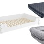Weißes XXL Hundesofa aus Kiefernholz mit Rollrost und Matratze für große Hunderassen.