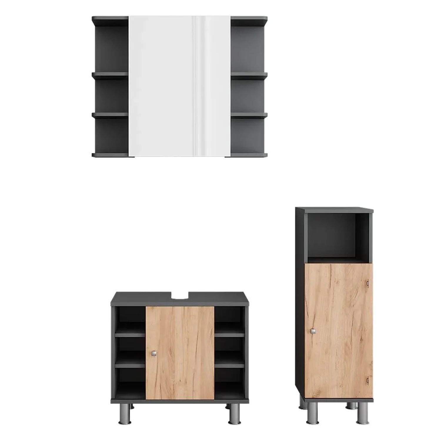 Vicco Badmöbel-Set Fynn Anthrazit/Goldkraft Eiche 60 x 54 3-teilig