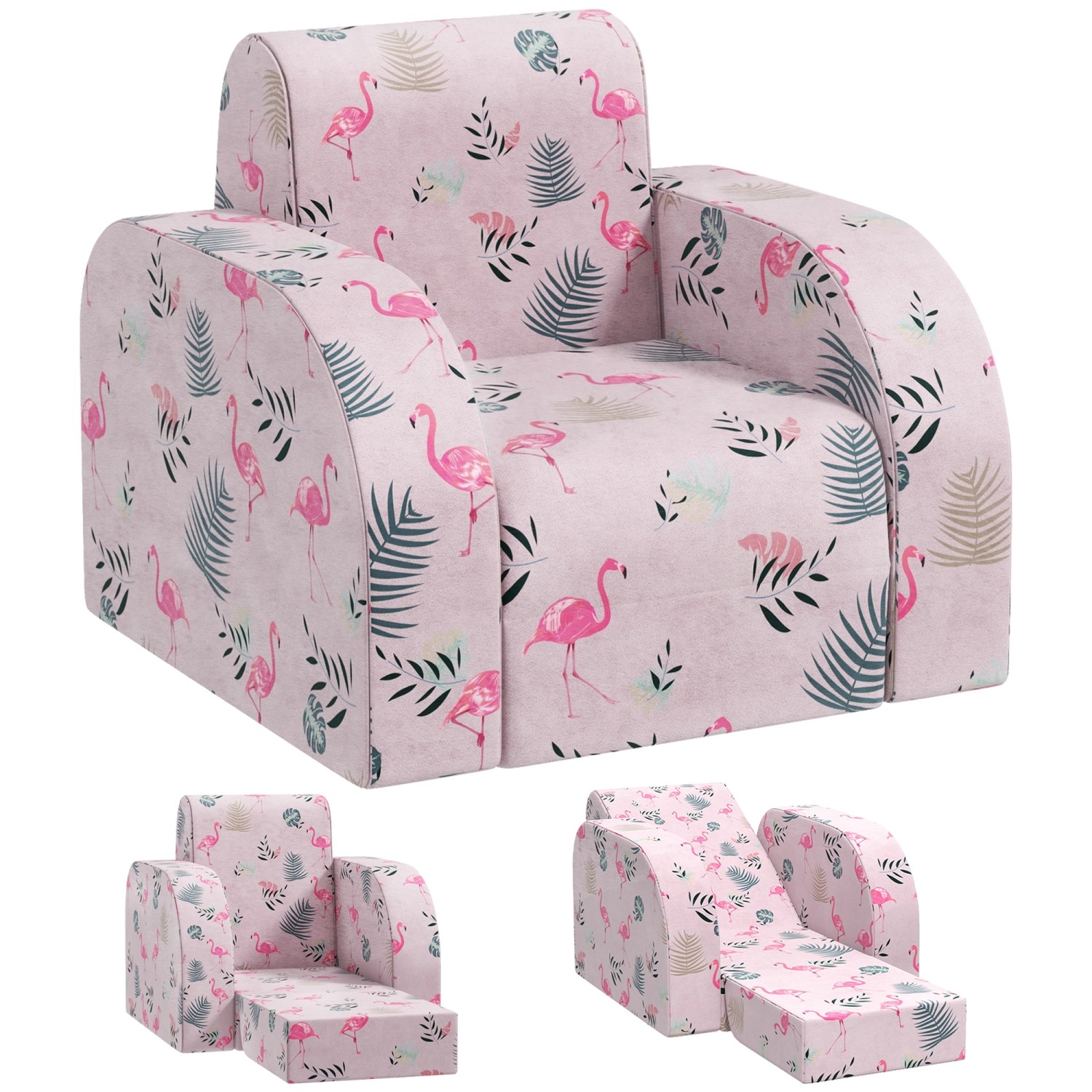 AIYAPLAY Kindersessel 2 in 1 Klappbar mit Liegefunktion Flamingo-Muster Ros günstig online kaufen