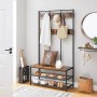 Songmics Garderobenständer Dacey mit Schuhbank, 12 Haken, braun-schwarz. Garderobe im Industrie-Design für Flur und Diele.