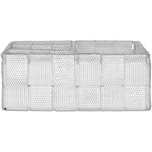 Wenko Organizer Adria, kleine, weiße Aufbewahrungsbox mit 4 Fächern aus Kunststoffgeflecht.