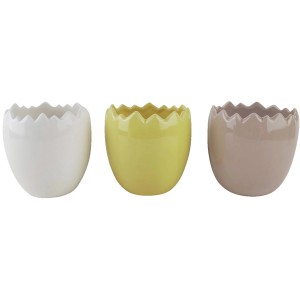 Boltze Pflanztöpfe Enya, 12cm, in Weiß, Gelb und Taupe, im Eierschalen-Design.