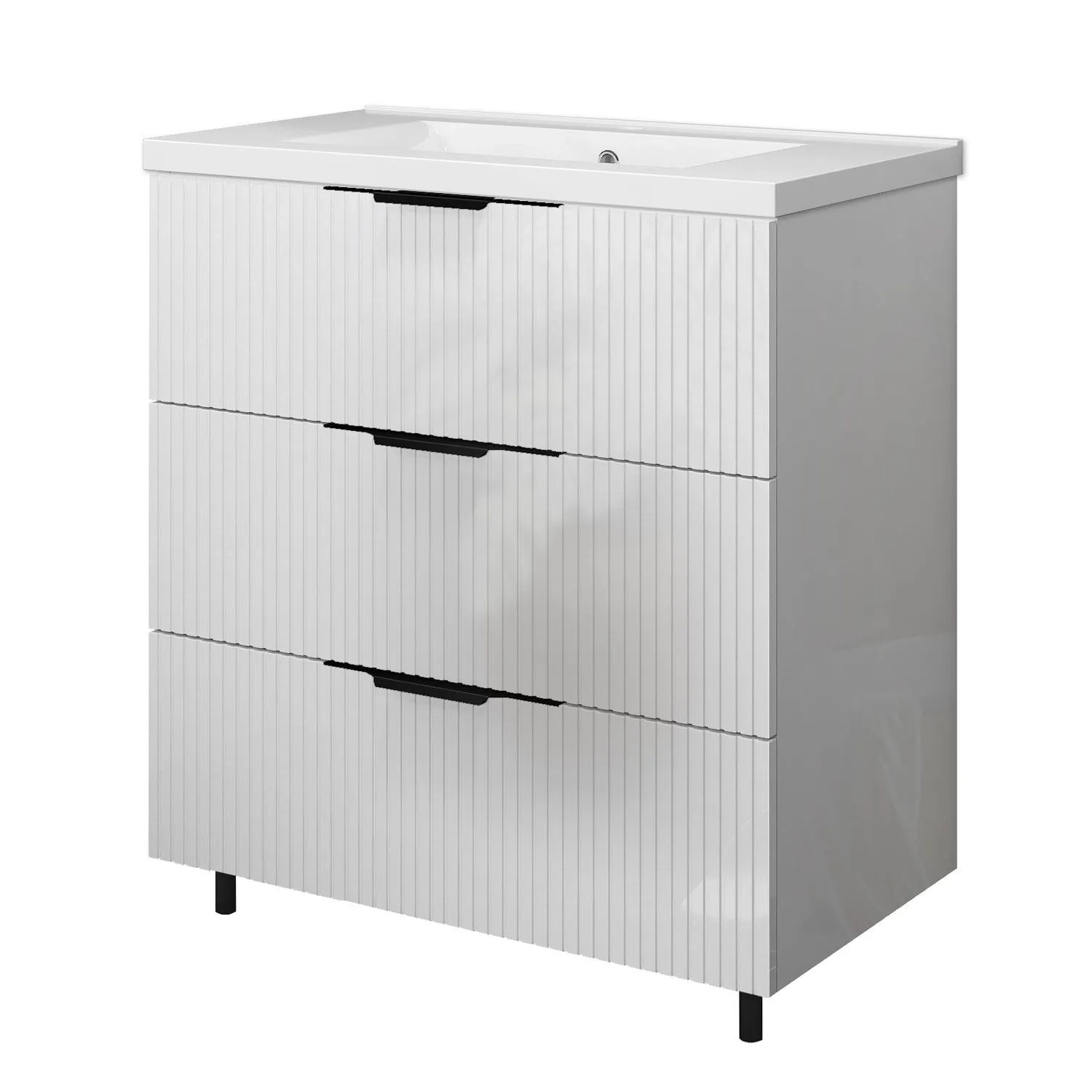 Duschspa Waschtisch-Set 80 cm mit Giff Softclose Weiß Hochglanz 2-tlg