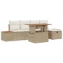 Beiges 6-teiliges Garten-Sofa-Set aus Poly Rattan mit höhenverstellbarem Tisch von vidaXL.