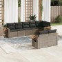 Graue 8-tlg. vidaXL Garten-Sofagarnitur aus Poly Rattan mit Kissen. Gartenmöbel mit Stauraum und Beistelltischen.