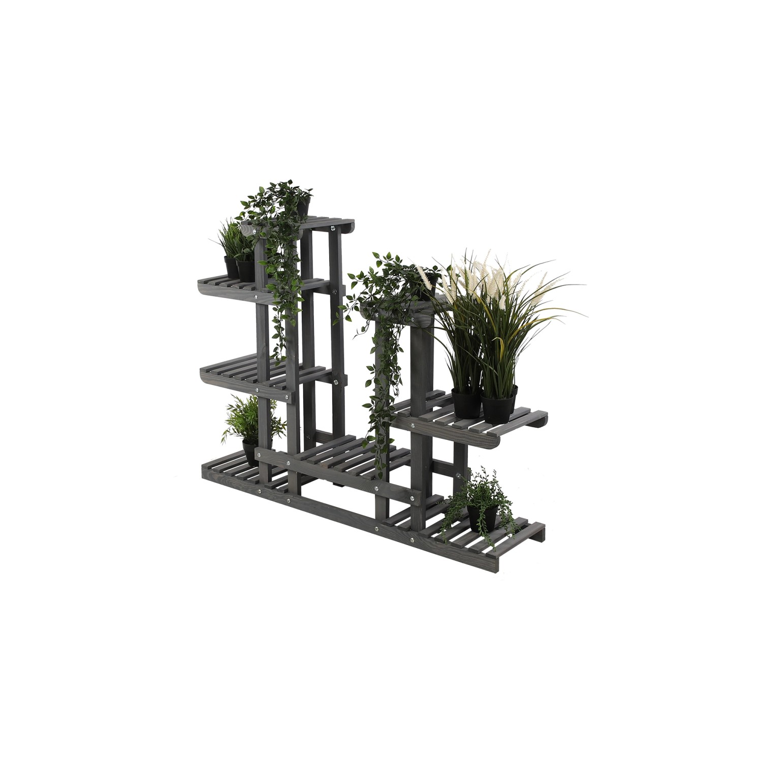 PROREGAL Blumenständer FLORANGE HxBxT 116x95x25cm 8 Ablagen Kieferholz Grau günstig online kaufen