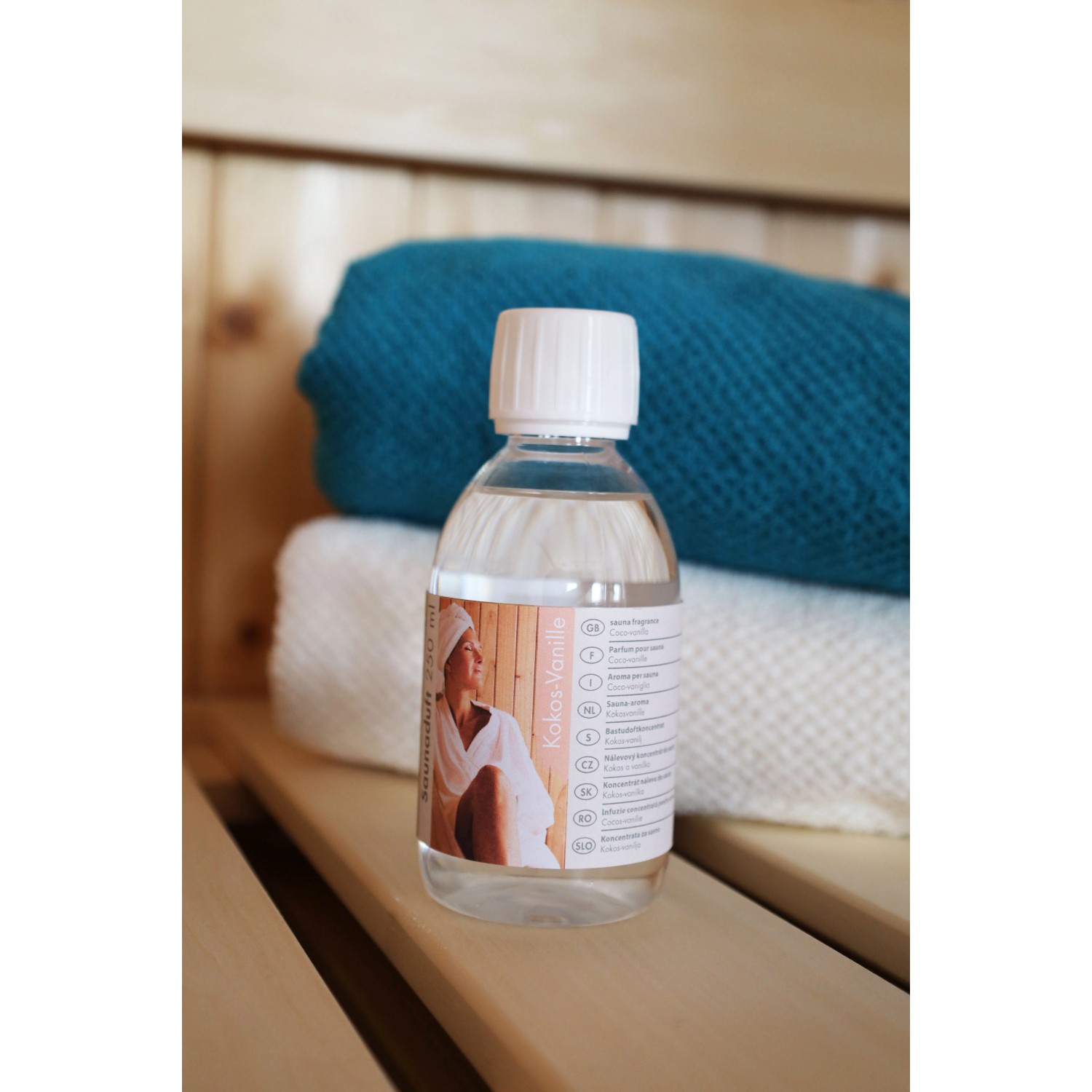 Karibu Saunaduft Kokos-Vanille, 250ml Flasche für Saunaöfen & Zubehör.