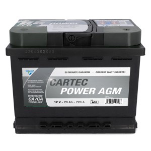 Cartec Power AGM 60 AH Autobatterie für PKW, wartungsfrei und leistungsstark.