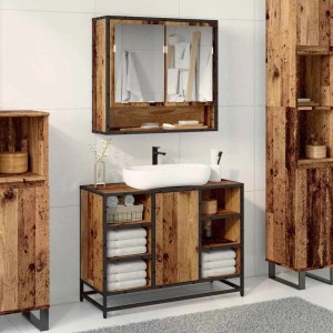 vidaXL Badezimmermöbel-Set mit Regal 2-Tlg Altholz Holzwerkstoff 3402527