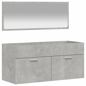 vidaXL Badschrank mit Spiegel, Betongrau, Holzwerkstoff. Badmöbel-Set mit Unterschrank und Spiegel.