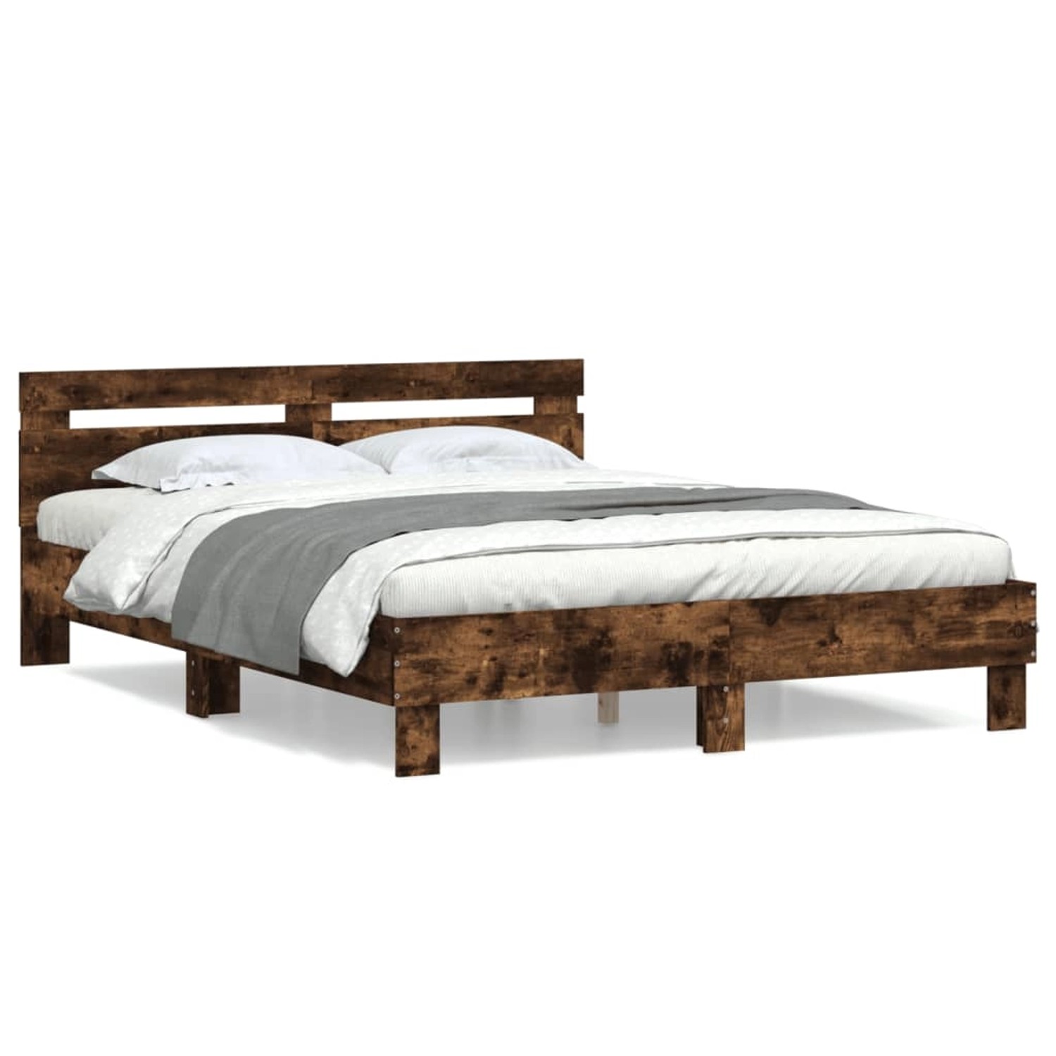 vidaXL Bettgestell mit Kopfteil Räuchereiche 140x200 cm Holzwerkstoff 3207424