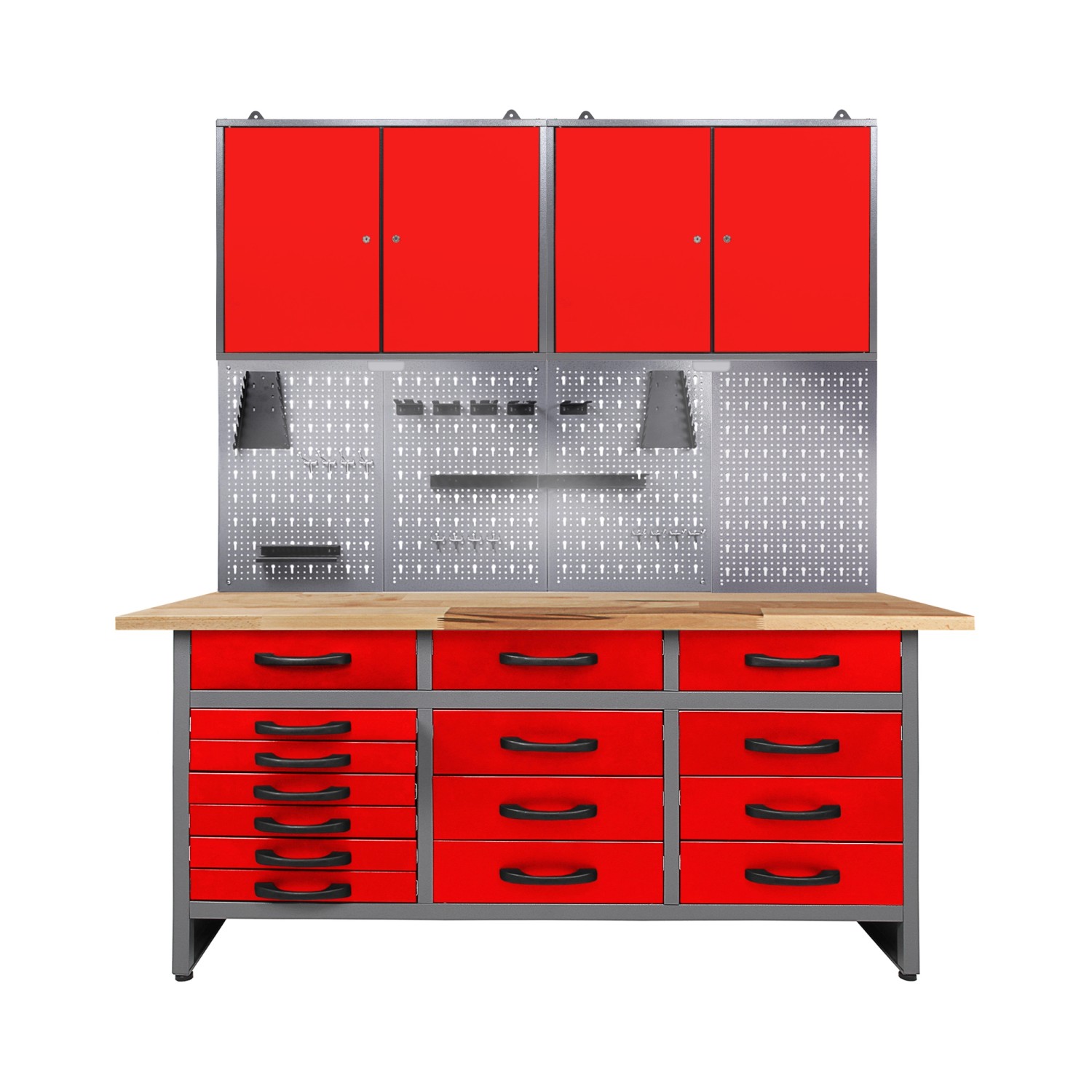 Ondis24 Werkstatt Set Konny 160 cm 2 Schränke LED Rot Werkstatteinrichtung günstig online kaufen