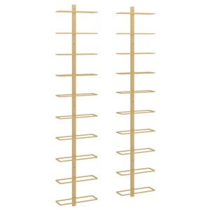 Zwei goldene Wand-Weinregale für je 10 Flaschen, aus Metall.