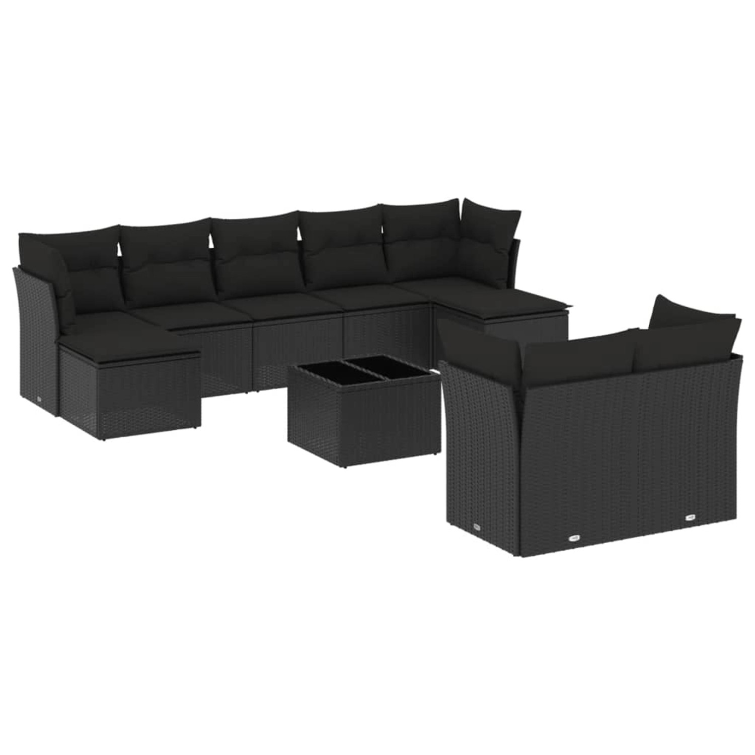 vidaXL 10-Tlg Garten-Sofagarnitur mit Kissen Schwarz Poly Rattan 3218315