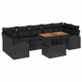 Schwarzes 8-teiliges Garten-Sofa-Set aus Poly Rattan mit Tisch und Stauraum.