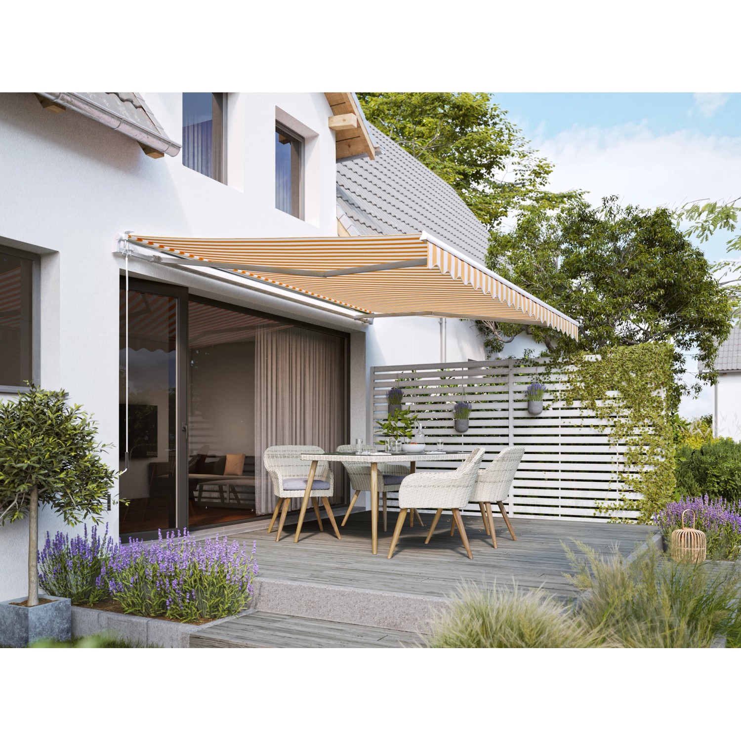 Gelenkarmmarkise Aventura 400 cm x 250 cm GelbWeiß bei OBI