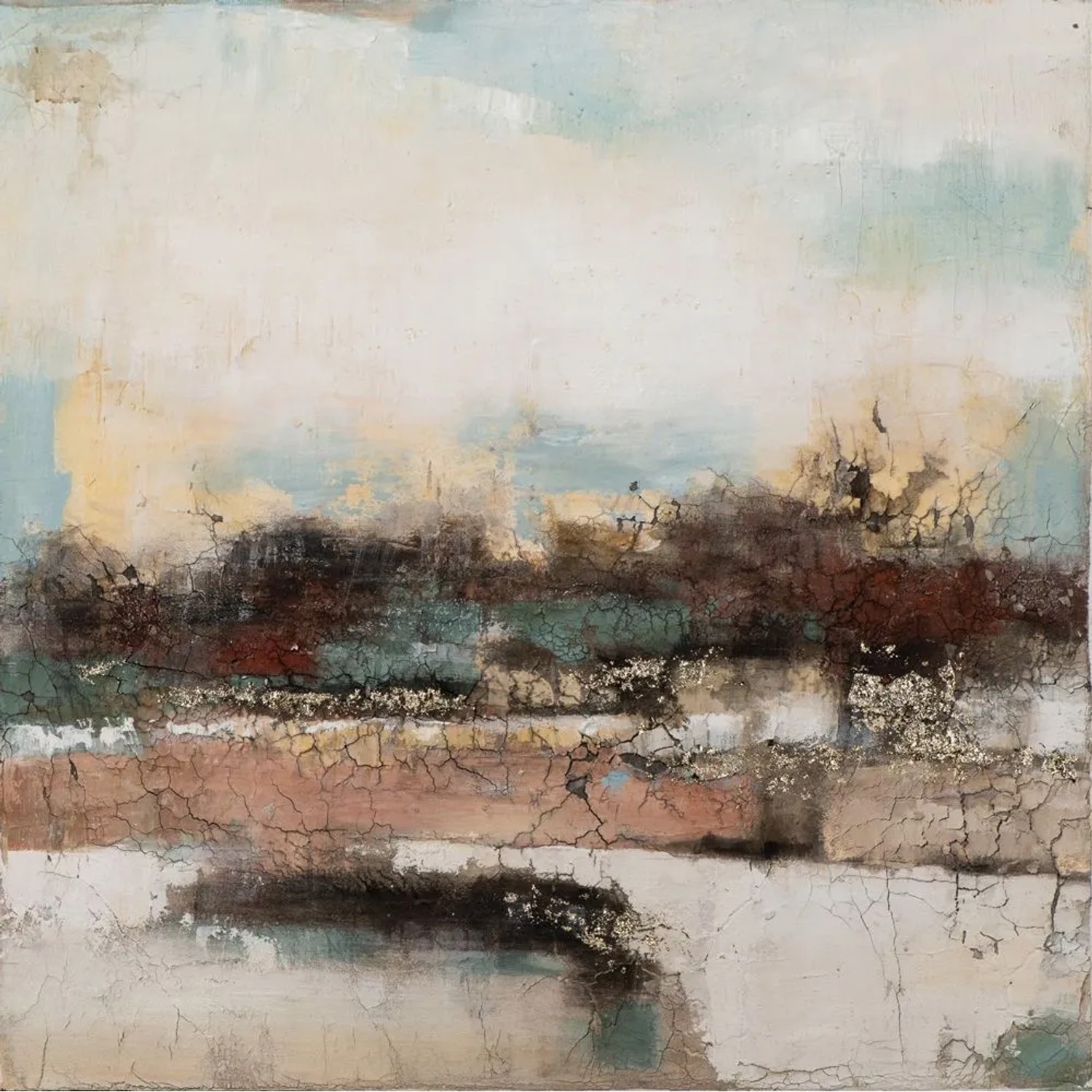 Art Universe Leinwandbild Abstrakt in Natur mit Goldakzenten 100 x 100 cm