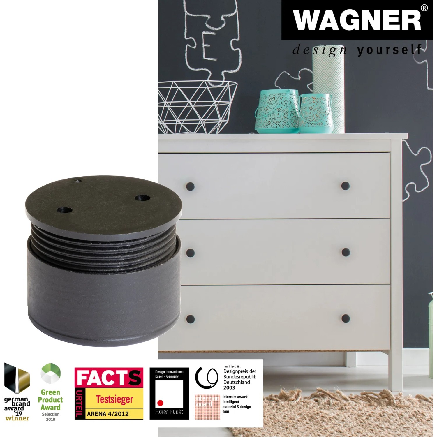 Wagner Möbelfuß Justus Lounge, 4er Set. Höhenverstellbare Möbelbeine mit QuickClick System und Duo-Gleitaufsatz.