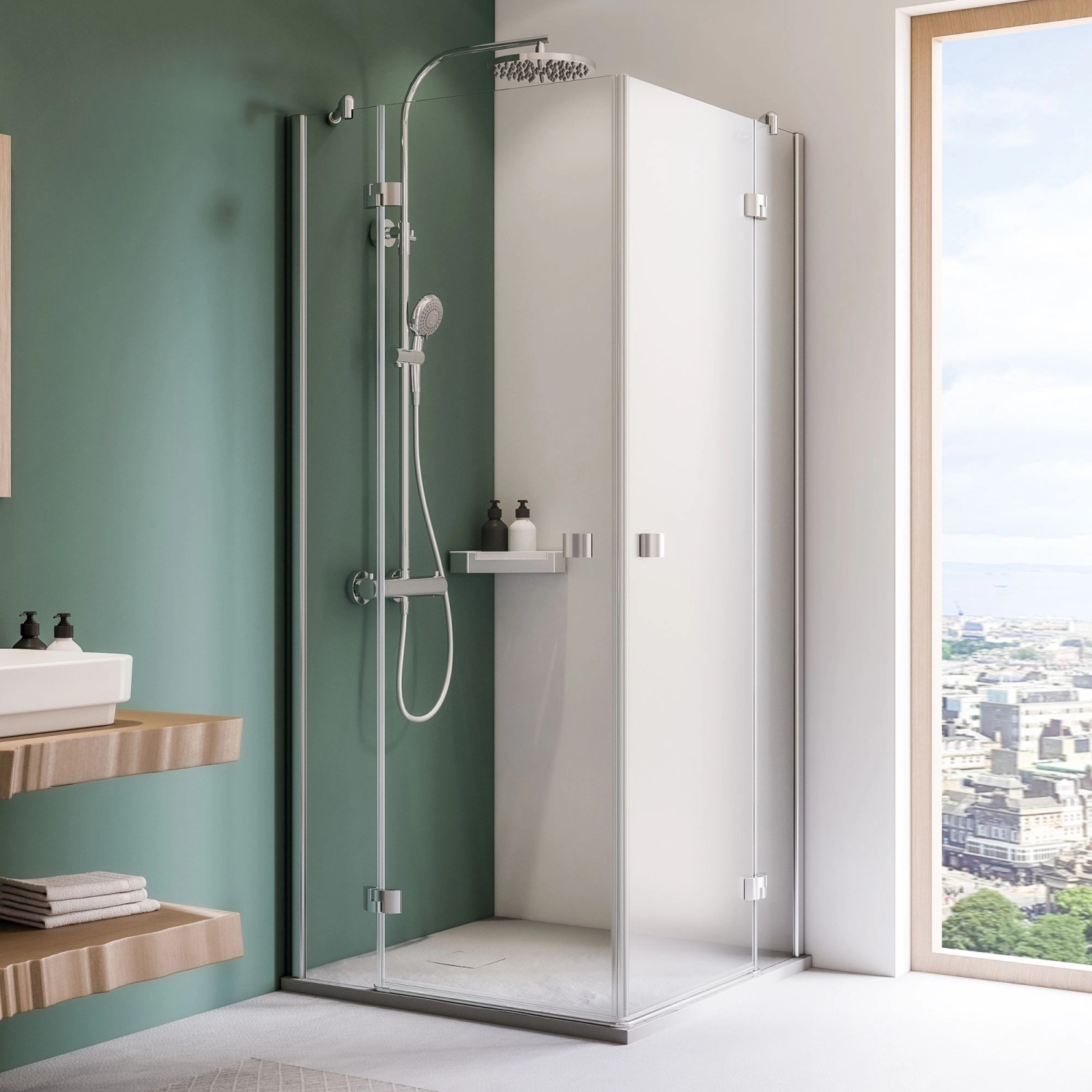 Breuer Duschkabine Espira Eckeinstieg Drehtür mit Festteil Silber 195 cm x 90 cm