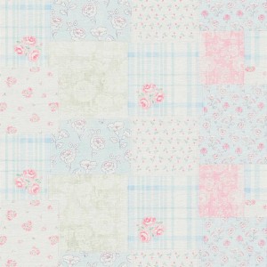 Bricoflor Vliestapete mit Patchworkmuster, Rosen und Karos in Rosa, Blau und Pastellfarben.