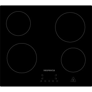 Schwarzes, rahmenloses Respekta Glaskeramikkochfeld Aaron mit vier Kochzonen und Touch Control.