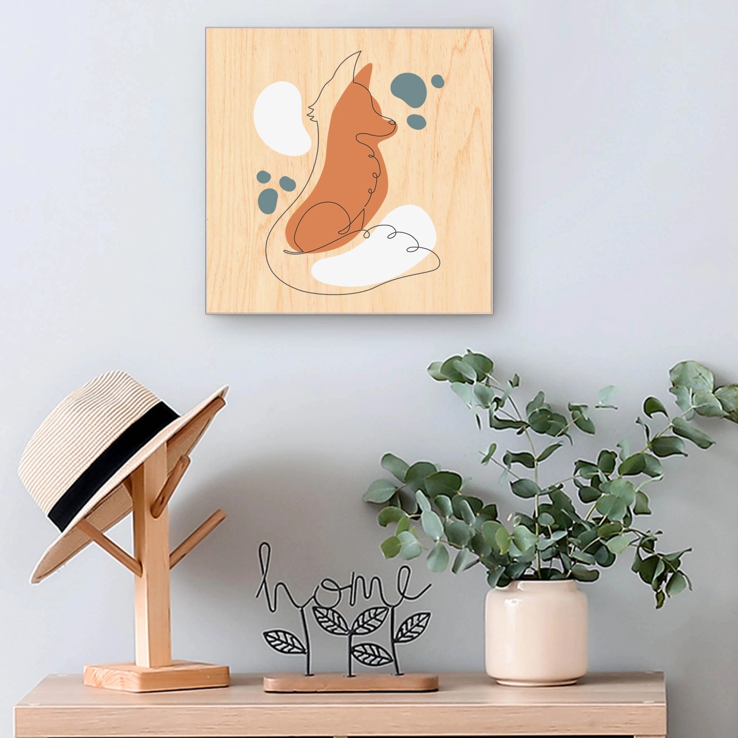 Banjado Schlüsselkasten Holz, 30x30cm, Motiv Fuchs in Linien. Schlüsselbox für 50 Schlüssel.