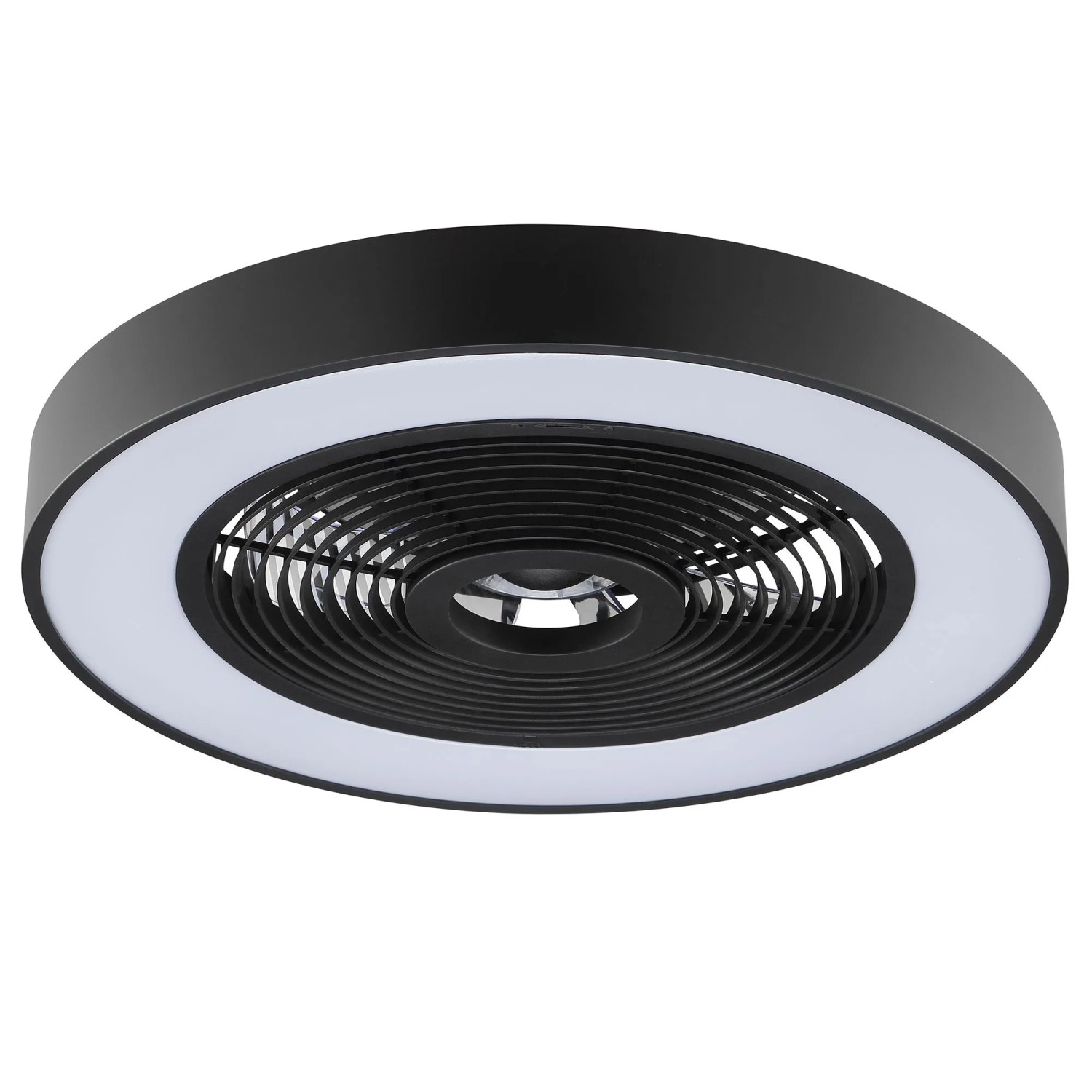 Schwarze LED-Deckenleuchte Catania mit Ventilator, Ø 48,6 cm. Moderne Deckenlampe mit Licht und Kühlung.