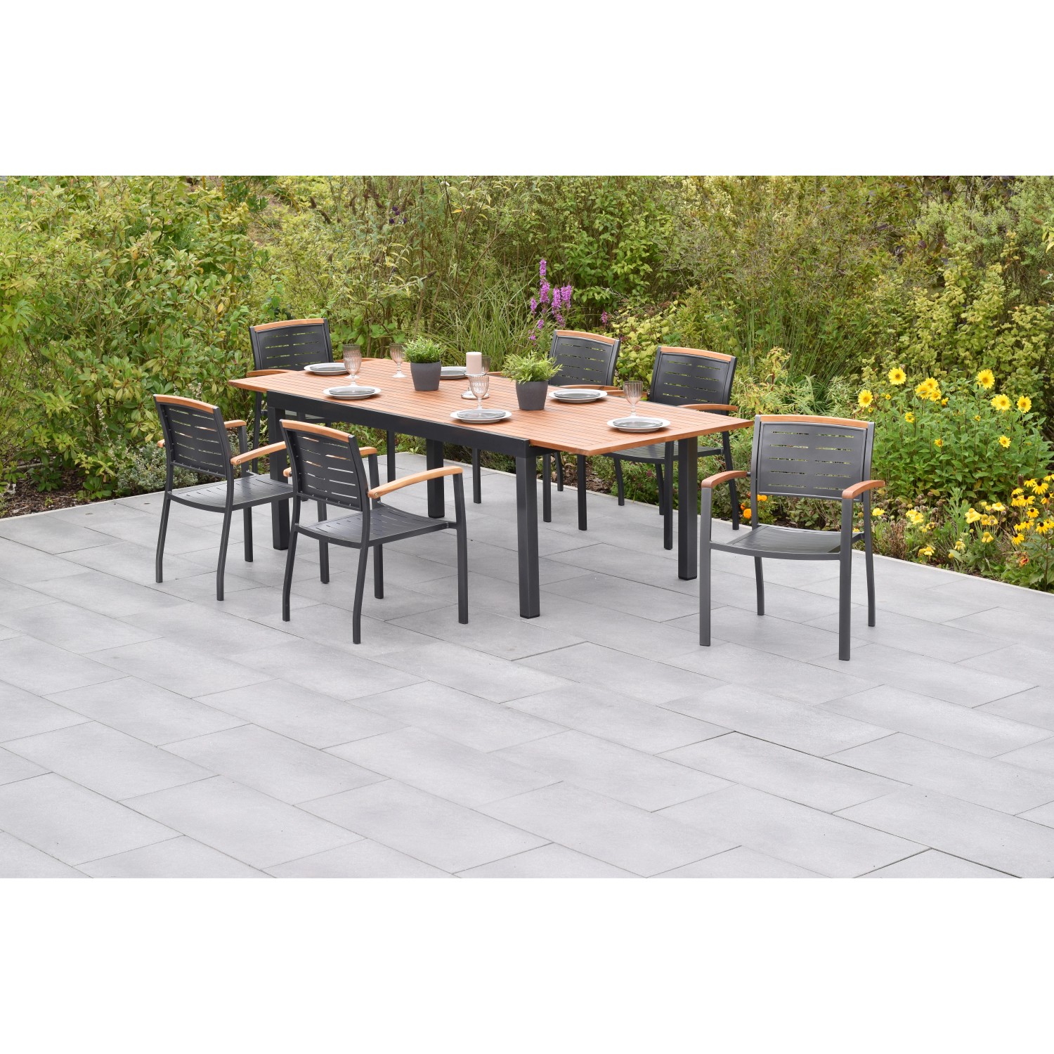 Merxx Tinos Set 7-tlg. mit Gartentisch Ausziehbar 180/250 x 100 cm günstig online kaufen