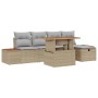 Beiges 6-tlg. vidaXL Garten-Sofa-Set aus Poly Rattan mit höhenverstellbarem Tisch.