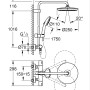 Technische Zeichnung: Grohe Vitalio Start 250 Duschsystem mit Thermostat, Maße und Details.