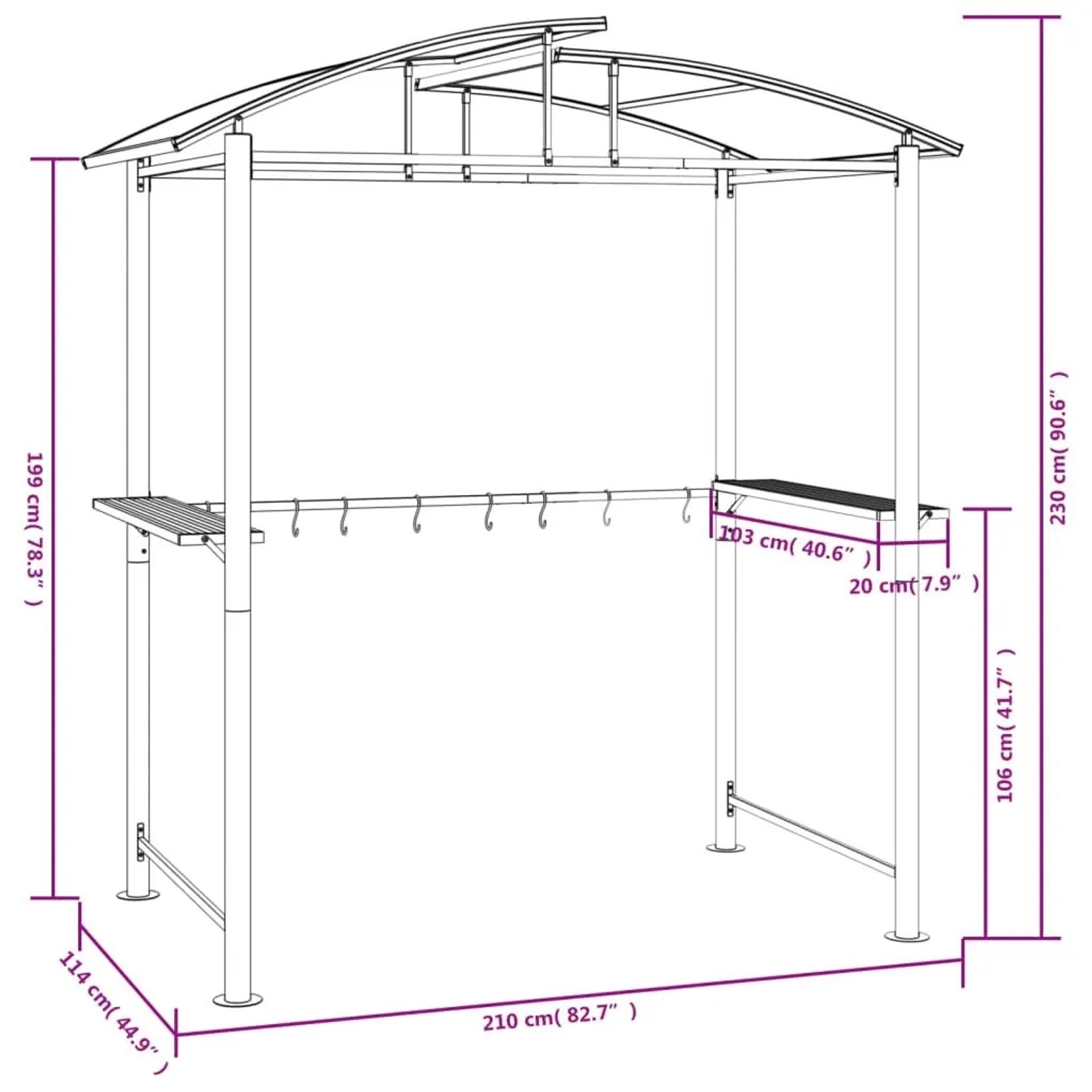 vidaXL Grillpavillon mit Seitenregalen Anthrazit 210x114x230 cm Stahl 360139_7