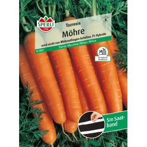 Sperli Möhre Tozresis F1-Hybride Saatband: Karotten auf der Packung.