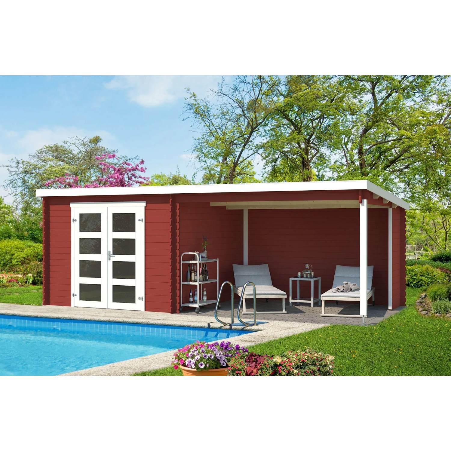 Lasita Holz-Gartenhaus Novia Plus Flachdach Lasiert 600 cm x 275 cm