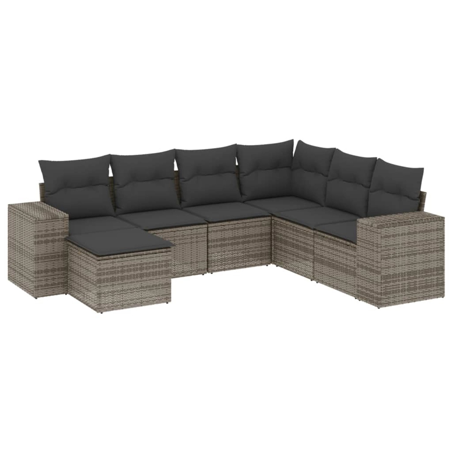vidaXL 7-Tlg Garten-Sofagarnitur mit Kissen Grau Poly Rattan 3222899