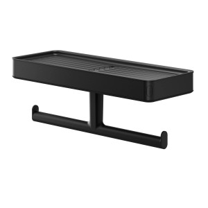 Schwarzer Tiger Carv Toilettenpapierhalter mit Ablage für Badaccessoires.