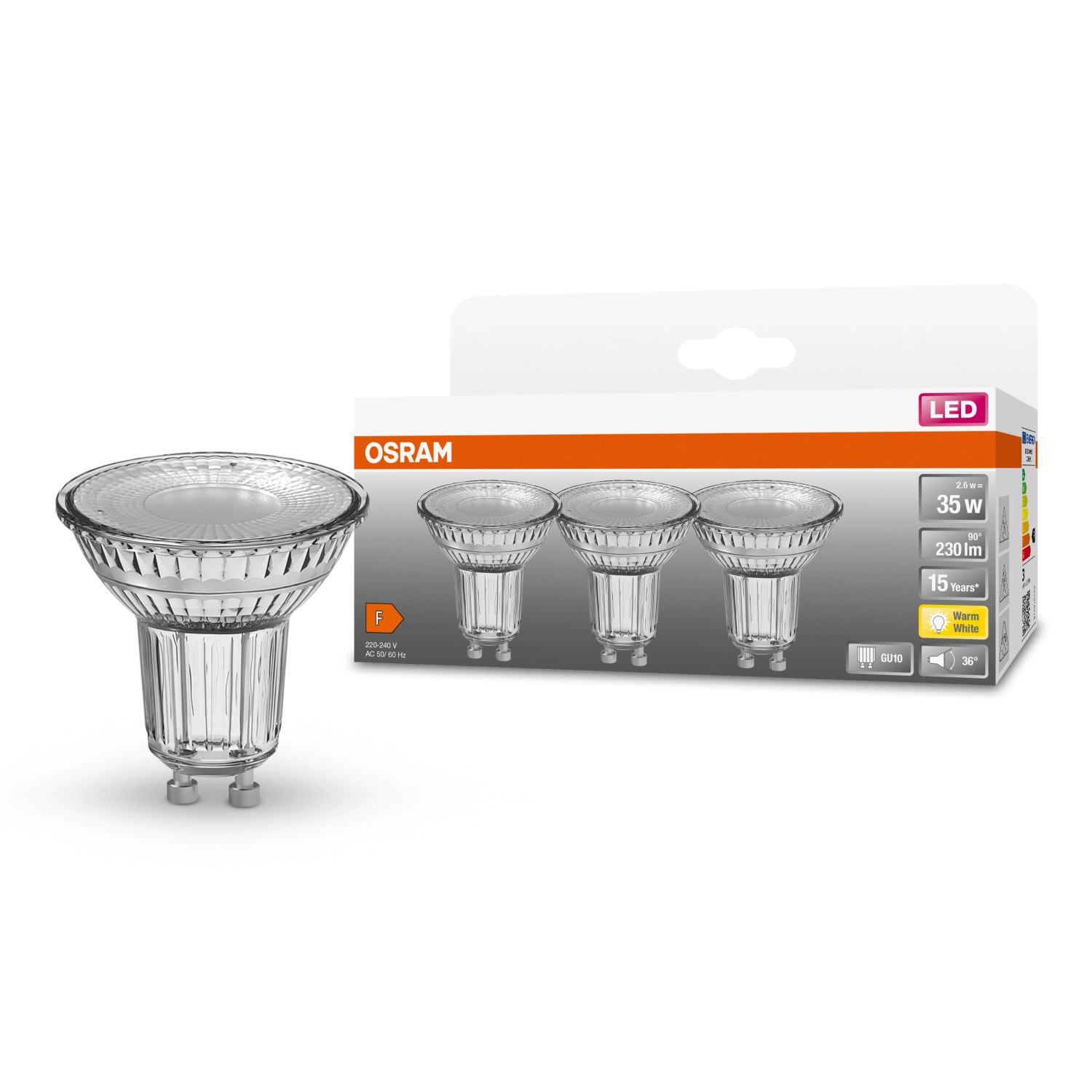 Osram LED-Leuchtmittel GU10 2,6 W Warmweiß 230 lm 3er Set 5,2 x 5 cm (H x Ø)