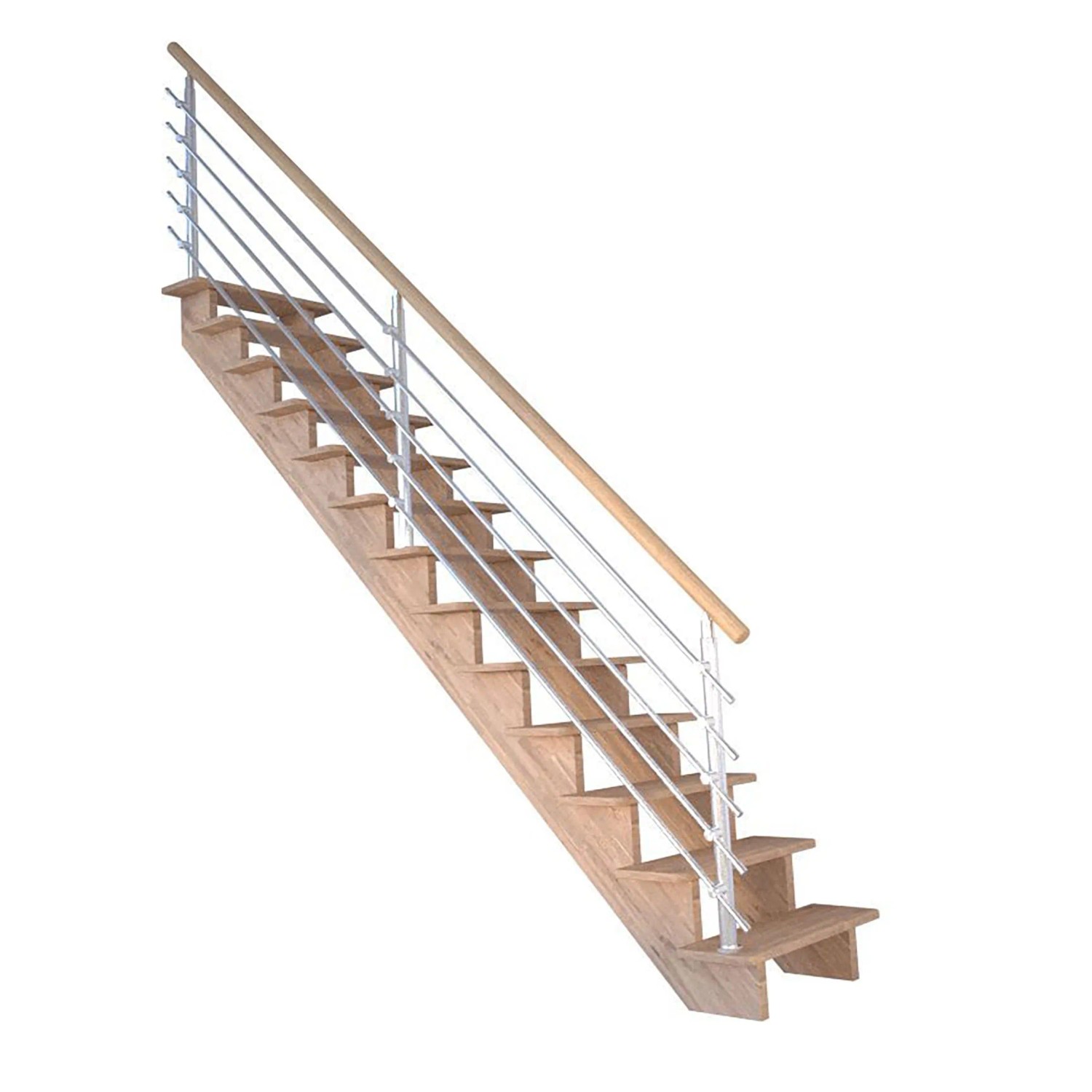 Treppe Lindos Pro Eiche Gerade 100 cm Design-Geländer-Edelstahl FSC® günstig online kaufen