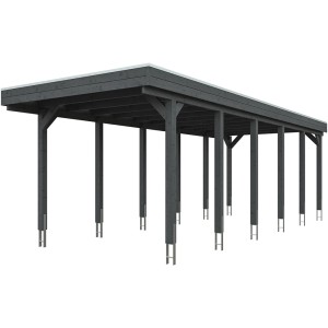 Carport Friesland in Schiefergrau mit Aluminiumdach, Holzkonstruktion mit 12 Pfosten.