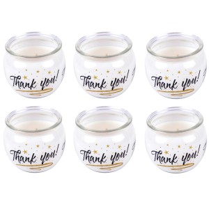 6er Pack Duftkerzen im Glas mit "Thank You" Aufdruck, ideal als Geschenk.