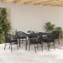 Schwarze vidaXL Garten Essgruppe, 7-teilig, mit Tisch und 6 Rattan Stühlen.