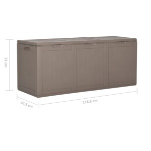 Braune VidaXL Garten Aufbewahrungsbox (270 L) aus PP Rattan mit Maßangaben.