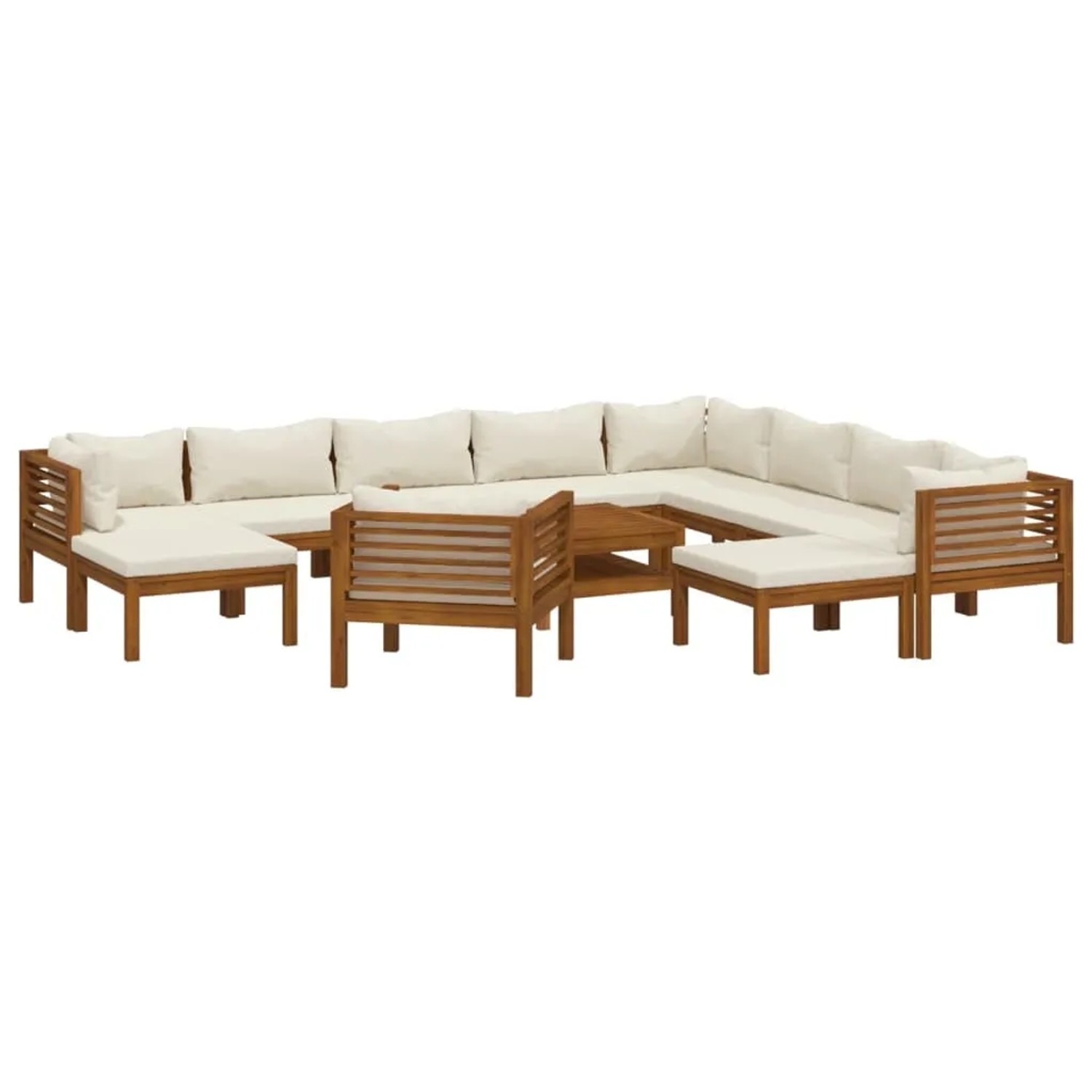 vidaXL 12-Tlg Garten-Lounge-Set mit Creme Kissen Massivholz Akazie 3086943