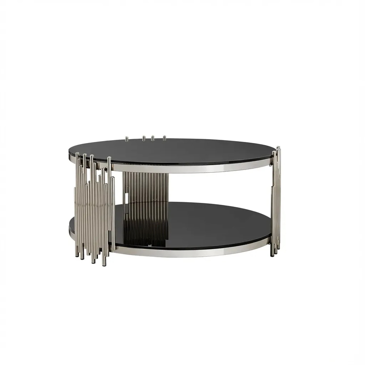 okwish Couchtisch mit Glasplatte Rund Gold Wohnzimmer 80x45x80 cm Silberfarben